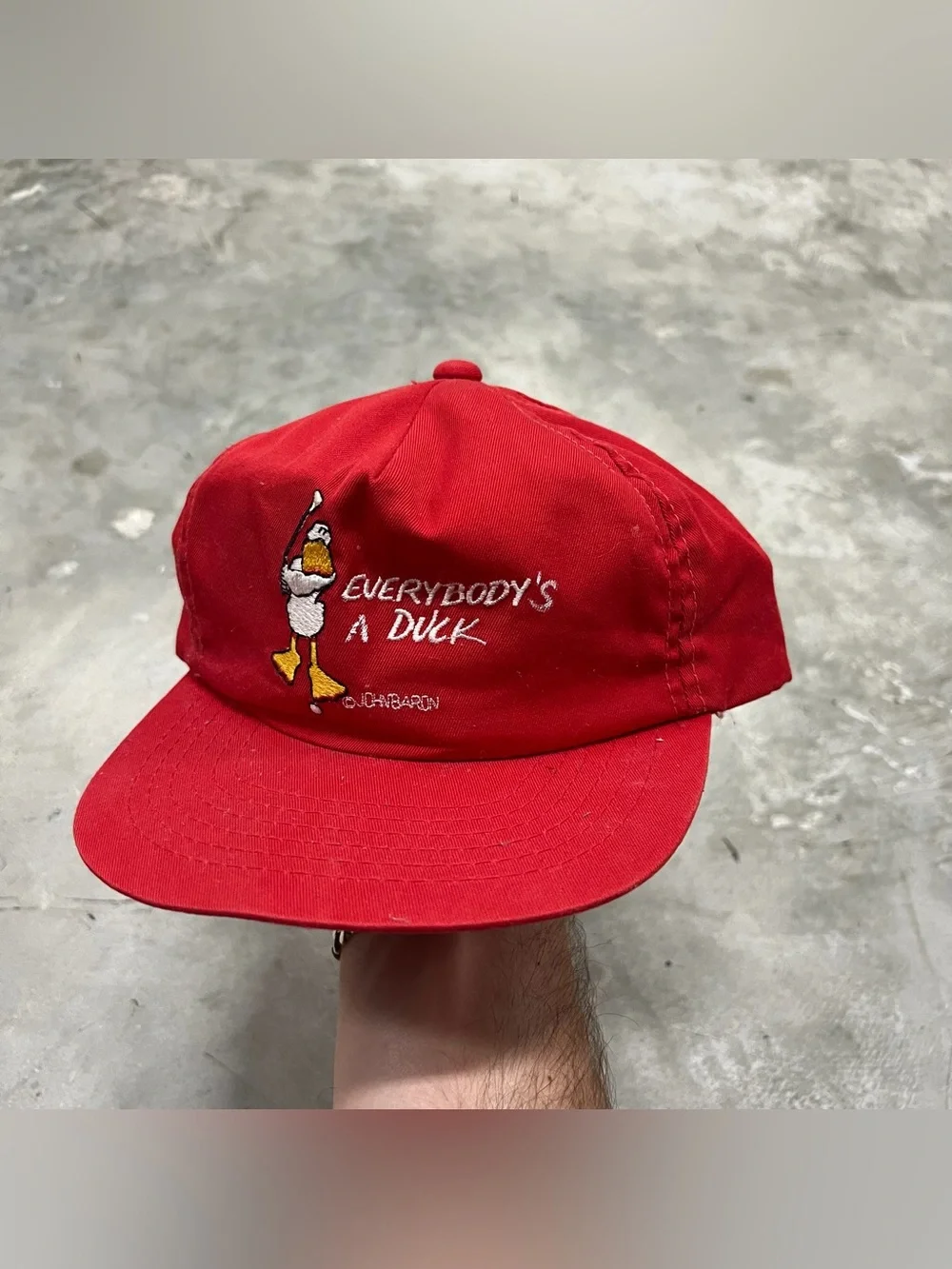 Vintage 80s Everybody Duck Golf Hat Red Foam Rope Trucker Cap Yupoong Korea